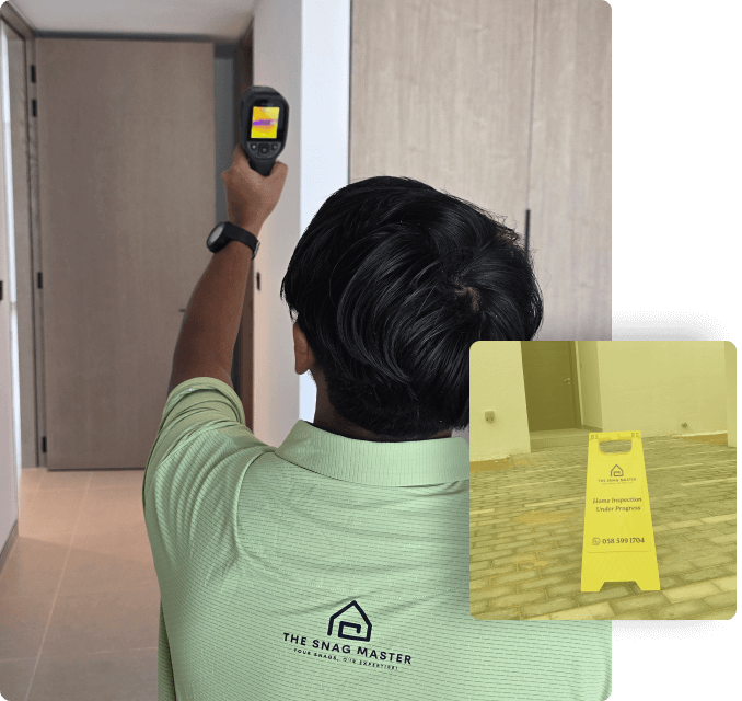 The Snag Master engineer checking levelling using spirit level tool