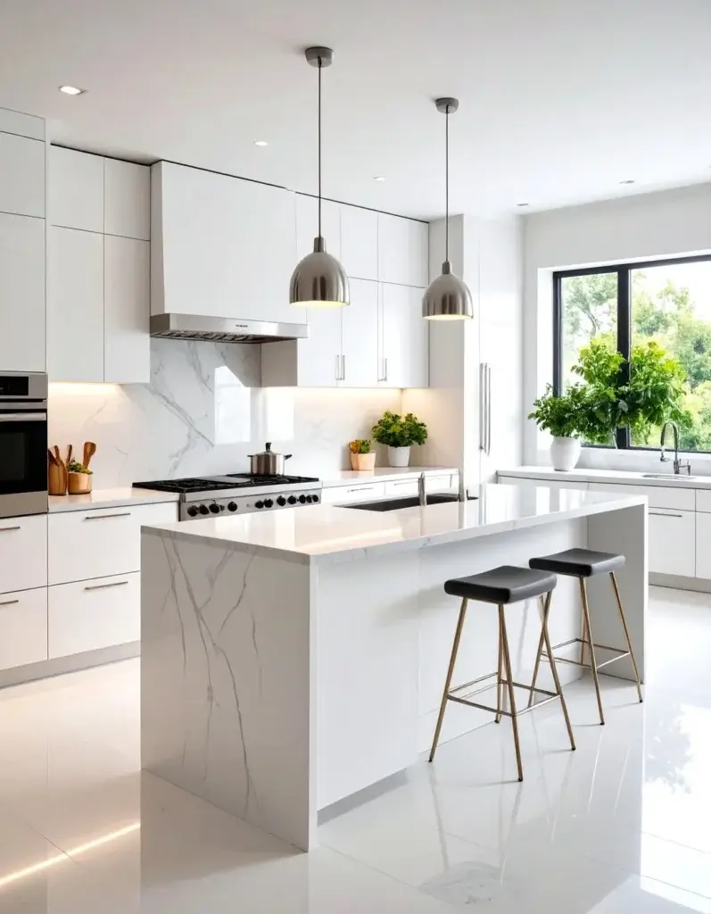 White-Kitchen-with-Quartz-Countertops-and-Stainless-Steel-Backsplash